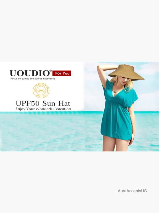 Adjustable Wide Brim Straw Sun Visor Hat UPF50+ Packable Beach Golf